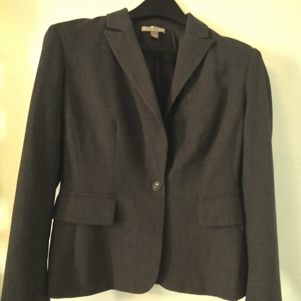 Gray Blazer Fitted Suit Jacket with Button Closure